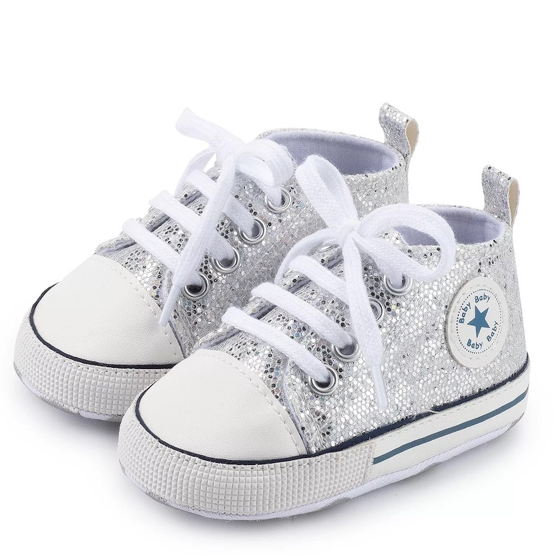 First Walker Casual sequins canvas shoes soft sole prewalker toddler baby Ankle shoes Silver